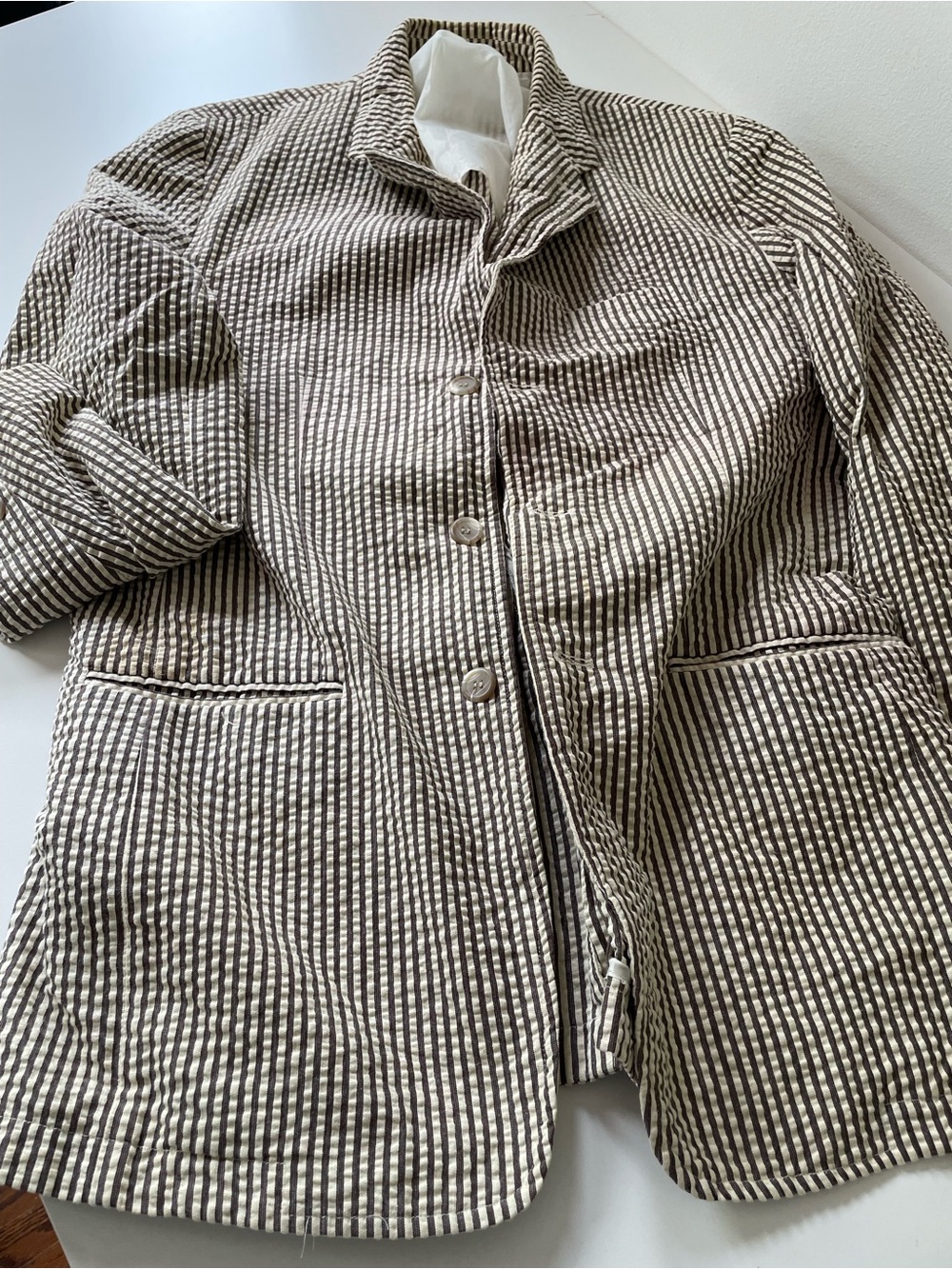 Mens Ribbed Seersucker
Jacket - Brown Beige/White